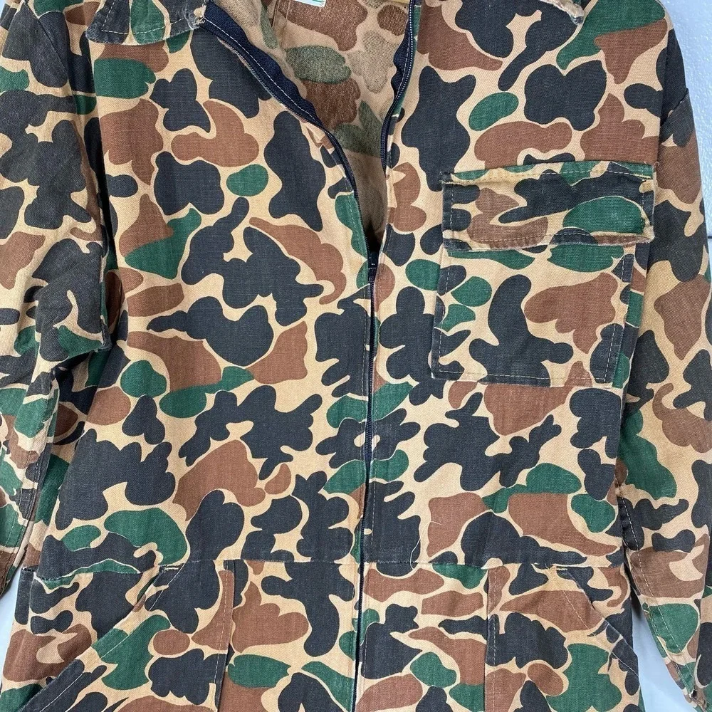 Vintage 80s Game Winner Duck Camo Full Body Jumpsuit Front Zip Men's Size Large - Picture 4 of 10